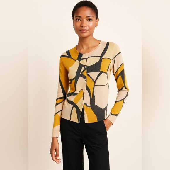 J.Crew Abstract Print Merino Wool Multicolor Cardigan Sweater Size Medium - Picture 1 of 13